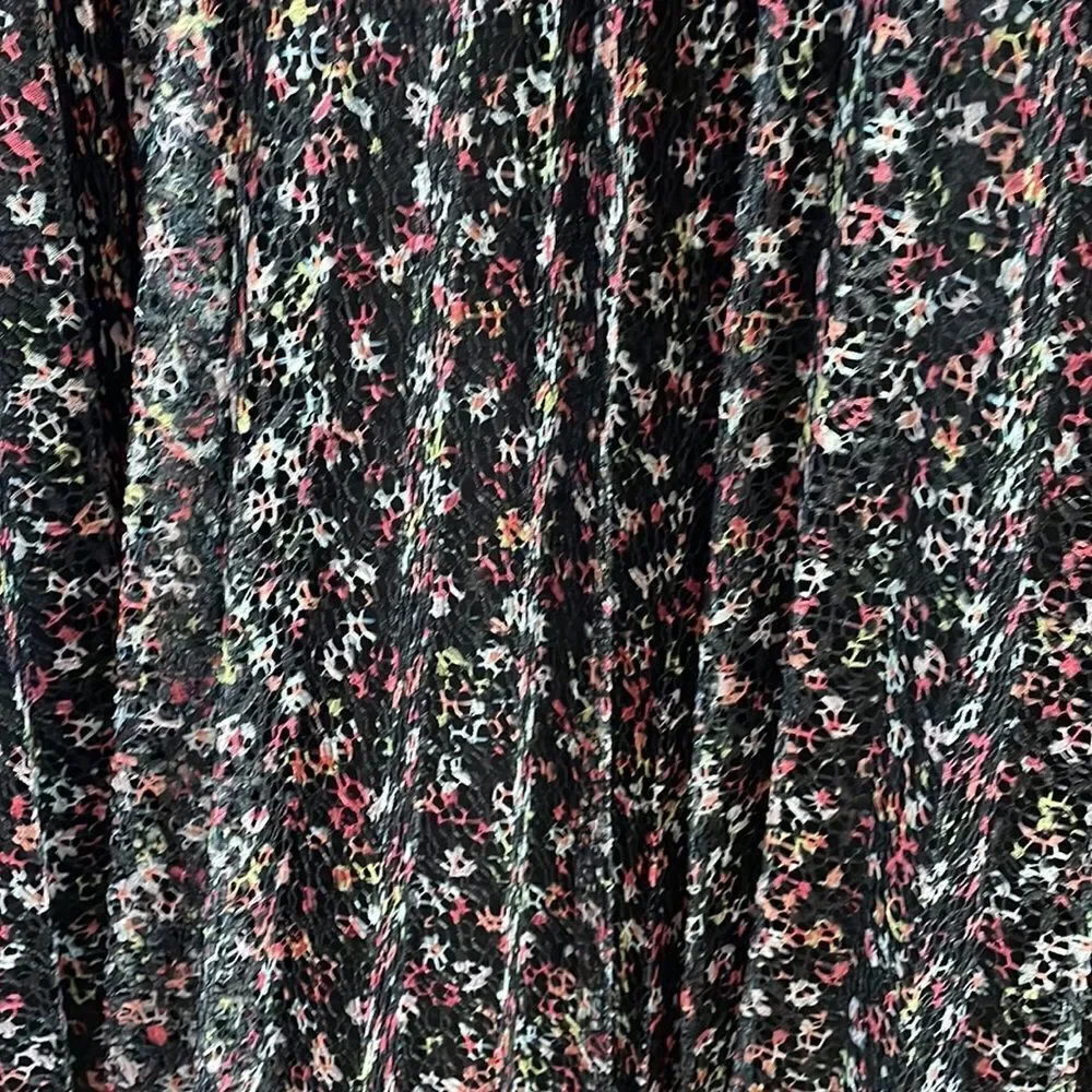 ELLE Womens Skirt Pleated A Lined Lace  Cottagecore FairyGoth Floral Black Sz XS
